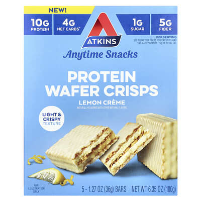 Anytime Snacks протеиновые вафли с лимонным кремом, 5 батончиков, 1.27 oz (36 g) каждый