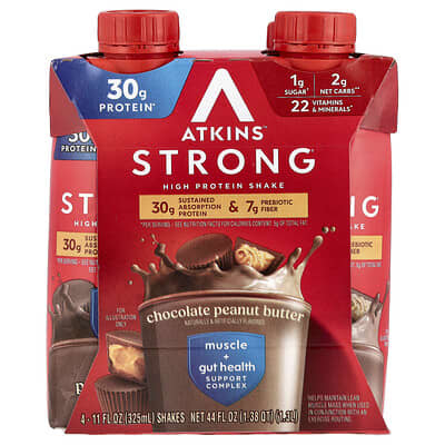 Atkins Strong High Protein Shake, Chocolate Peanut Butter, 4 шт, 325 ml