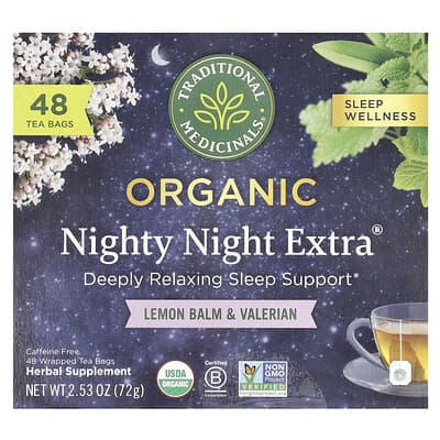 Organic Nighty Night Extra®, Lemon Balm & Valerian, Caffeine Free, 48 Wrapped Tea Bags, 2.53 oz (72 g)