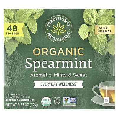 Organic Spearmint, Caffeine Free, 48 Wrapped Tea Bags, 2.53 oz (72 g)