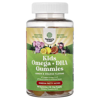 Kids Omega + DHA Gummies, Lemon & Orange, 90 Gummies
