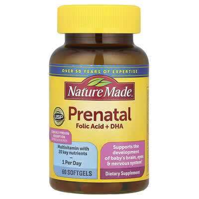 Prenatal, Folic Acid + DHA, Orange, 60 Softgels