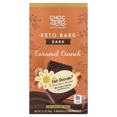 Шоколад Keto Bark, Dark Chocolate, Caramel Crunch, 8 мини-батончиков, 3.2 oz