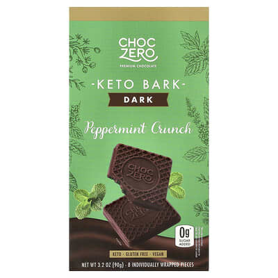 ChocZero Шоколад Keto Bark Dark Chocolate Peppermint Crunch 3.2 oz