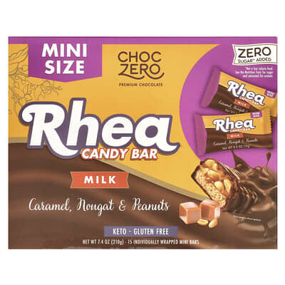 Rhea Candy Bar, Milk, Caramel, Nougat & Peanuts, 15 Mini Bars, 0.5 oz (14 g) Each
