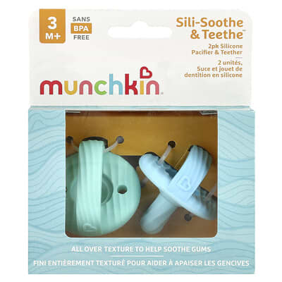 Sili-Soothe & Teethe™, Silicone Pacifier & Teether, 3 Months+, Light Blue & Light Green, 2 Count