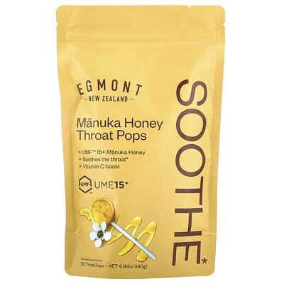 Manuka Honey Throat Pops, UMF™ 15+, 20 Throat Pops, 4.94 oz (140 g)