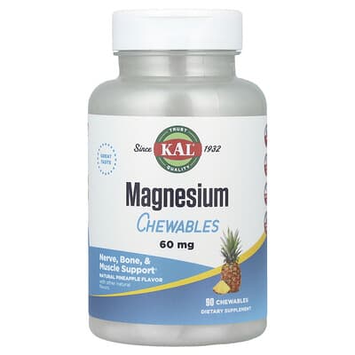 Жевательные таблетки магния KAL, Pineapple, 60 mg, 90 шт