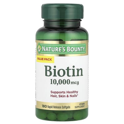 Биотин, 10,000 mcg, 180 мягких капсул