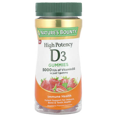 Vitamin D3 Gummies, High Potency, Strawberry, 5,000 IU, 60 Gummies