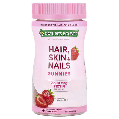 Optimal Solutions®, желейные витамины для волос, кожи и ногтей, клубника, 40 штук