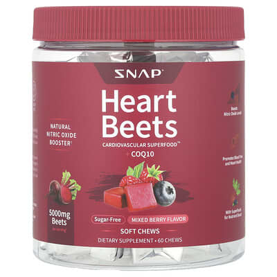 Snap Supplements Heart Beets + CoQ10, смесь ягод, 60 жевательных капсул