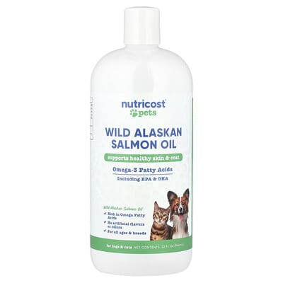 Nutricost Wild Alaskan Salmon Oil для собак и кошек, All Ages, 32 fl oz (946 ml)