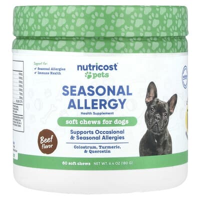 Pets, Seasonal Allergy, For Dogs, Beef, 60 Soft Chews, 6.4 oz (180 g)