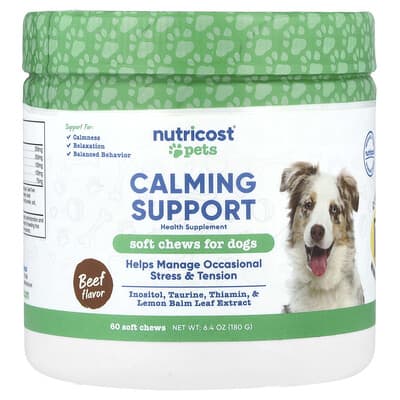 Pets, Calming Support, For Dogs, Beef, 60 Soft Chews, 6.4 oz (180 g)