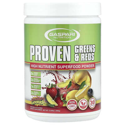 Gaspari Nutrition Proven Greens & Reds, клубничный лимонад, 12.69 oz (360 g)