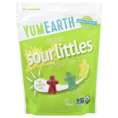 Organic SourLittles™, Soft Chewy Candy, Strawberry, Blue Raspberry, Lemon, 5 oz (142 g)
