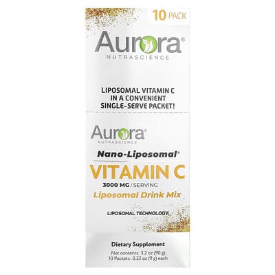 Aurora Nutrascience Nano-Liposomal®, витамин C, смесь для приготовления напитка, 10 пакетиков, 0.32 oz (9 g) каждый