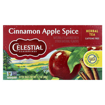 Herbal Tea, Cinnamon Apple Spice, Caffeine Free, 20 Tea Bags, 1.7 oz (48 g)