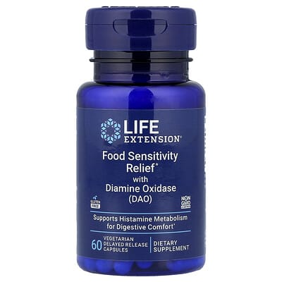 Food Sensitivity Relief with Diamine Oxidase (DAO), 60 Vegetarian Delayed Release Capsules (4.3 mg per Capsule)