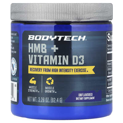 BodyTech HMB + Vitamin D3, без вкуса, 3.26 oz (92.4 g)