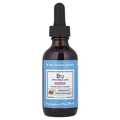 Витамин B12 с фолиевой кислотой, малина, 2 fl oz (59 ml)