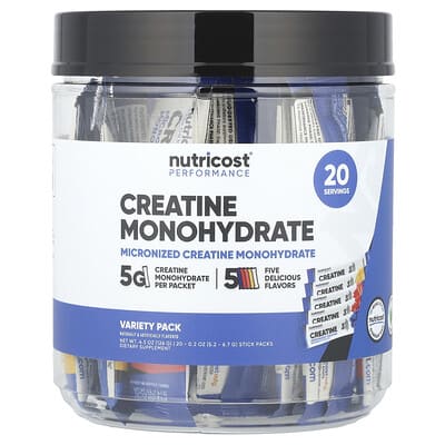 Nutricost Creatine Monohydrate, ассорти, 20 стиков, 0.2 oz (5.2- 6.7 g) каждый