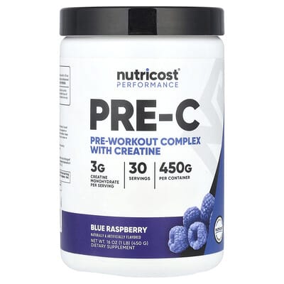 Nutricost Предтренировочный комплекс Pre-Workout Complex с креатином, Blue Raspberry, 1 lb (450 g)