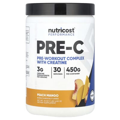 Комплекс для предтренировочных тренировок Nutricost с креатином, персиковый манго, 1 lb (450 g)