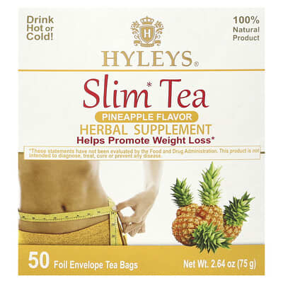 Slim Tea, Pineapple, 50 Foil Envelope Tea Bags, 2.64 oz (75 g)