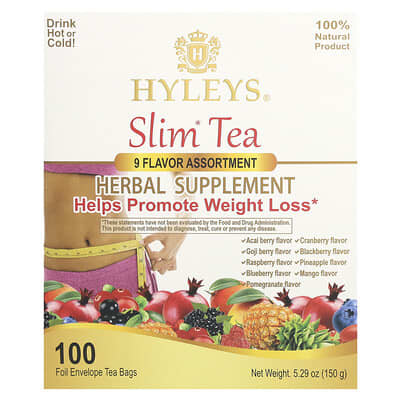 Slim Tea, ассорти из 9 вкусов, 100 фольгированных чайных пакетиков, 5.29 oz (150 g)