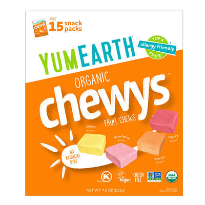 Organic Chewys™, Fruit Chews, 15 Snack Packs, 0.5 oz (14 g) Each