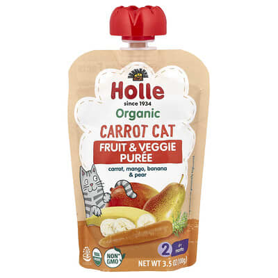 Organic Fruit & Veggie Puree, Carrot Cat, 6+ Months, Carrot, Mango, Banana & Pear, 3.5 oz (100 g)