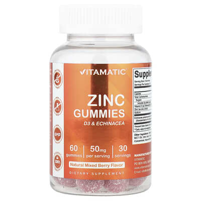 Vitamatic Желейные конфеты с цинком, Mixed Berry, 60 Gummies