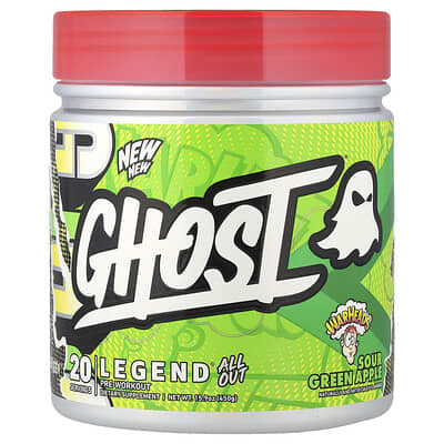 Предтренировочный комплекс Ghost Legend® All Out Pre-Workout, Warheads® Sour Green Apple, 15.9 oz (450 g)