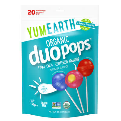 Органические леденцы Duopops™, ассорти, 20 шт, 10.6 oz (300 g)