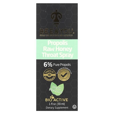 Bee & You Спрей для горла с сырым медом с прополисом, 1 fl oz (30 ml)