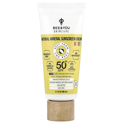 Детский солнцезащитный крем Bee & You Natural Mineral Sunscreen Cream, SPF 50+, 2.7 fl oz (80 ml)