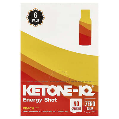 Энергетический напиток Ketone-IQ Peach, без кофеина, 6 шт по 2 fl oz (59 ml)