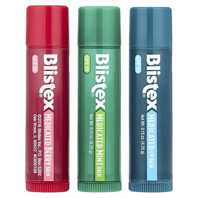 Medicated Lip Balm, SPF 15, Mint, Berry, Classic , 3 Pack, 0.15 oz (4.25 g) Each