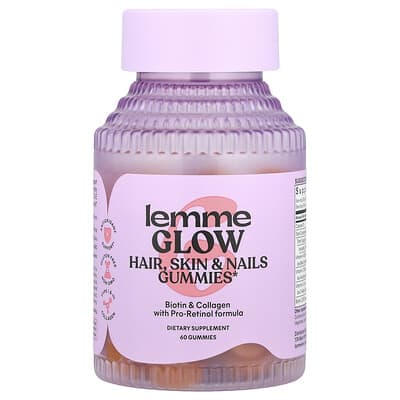 Lemme Glow, жевательные витамины для волос, кожи и ногтей, персик, 60 шт.