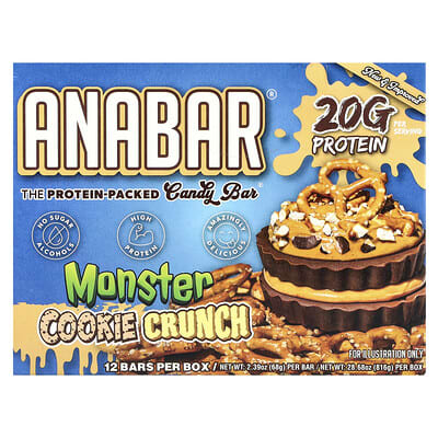 Протеиновый батончик The Protein-Packed Candy Bar®, Monster Cookie Crunch, 12 шт, 2.39 oz (68 g) каждый