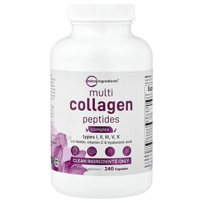 Multi-Collagen Peptides Complex with Biotin, Vitamin C & Hyaluronic Acid, 240 capsules