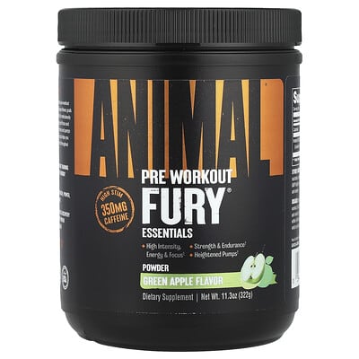 Fury® Essentials, предтренировочный комплекс, зеленое яблоко, 11.3 oz (322 g)