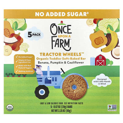 Детский мягкий батончик Tractor Wheels™, вкус банана, тыквы и цветной капусты, 5 шт., 0.67 oz (19 g) каждый