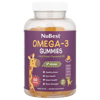 NuBest Omega-3 Gummies + ALA из масла семян льна, для детей от 2 лет, апельсин, 60 шт
