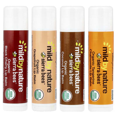 Sierra Bees™, органические бальзамы для губ, набор ассорти, 4 шт., по 0.15 oz (4.25 g) каждый