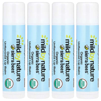 Sierra Bees™, Organic Lip Balms, Unflavored, 4 Pack, 0.15 oz (4.25 g) Each