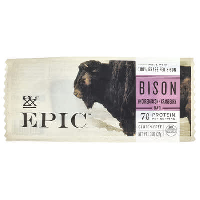 Мясной батончик Epic Bar Bison Bar, Uncured Bacon + Cranberry, 1.3 oz (37 g)