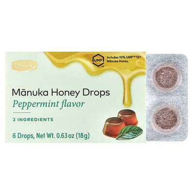 Капли меда Манука, перечная мята, 6 капель, 0.63 oz (18 g)
